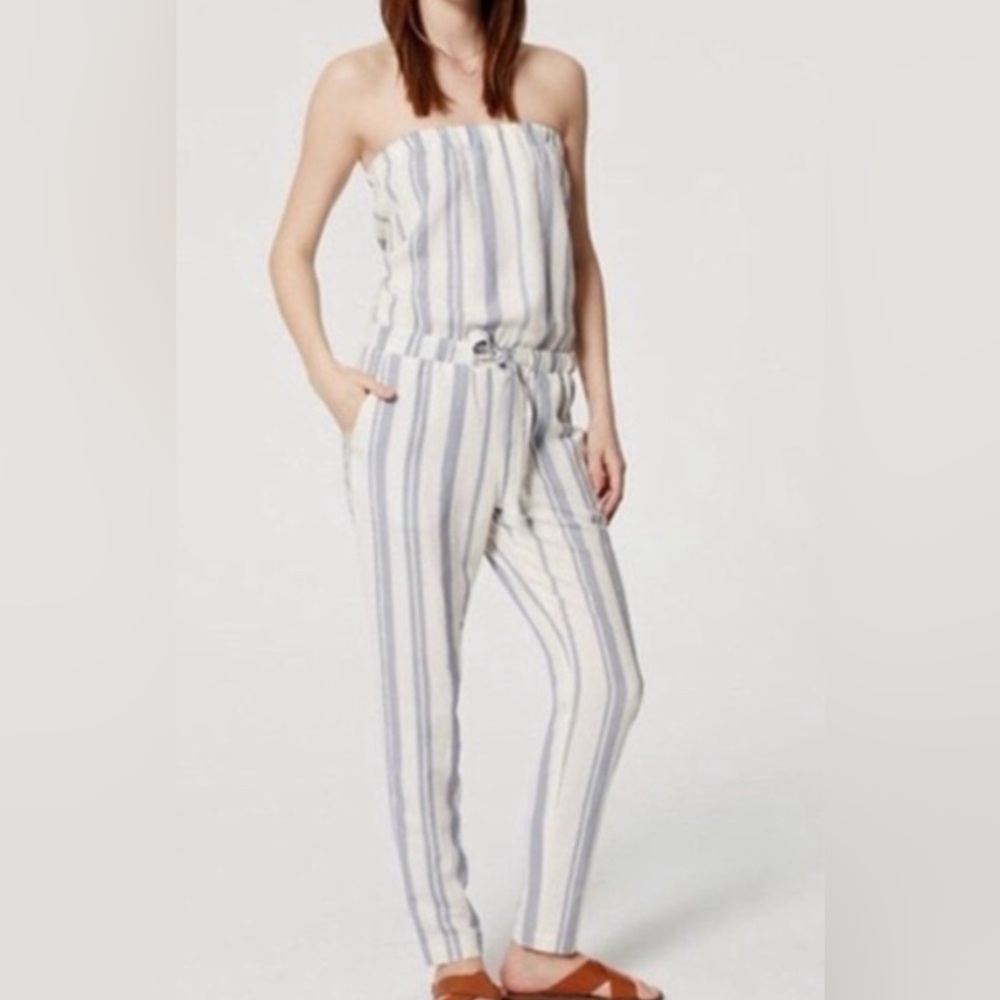 Loft Ann Taylor Striped Strapless Jumpsuit Linen Blend Size M
